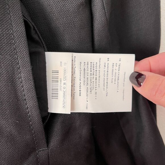 Hugo Boss Black Linen Belted Jacket Blazer Animal Print Lining Size 8 Wrap Back - Picture 11 of 16